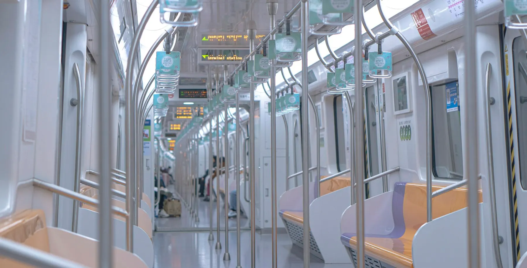 An empty carriage on the Shanghai metro