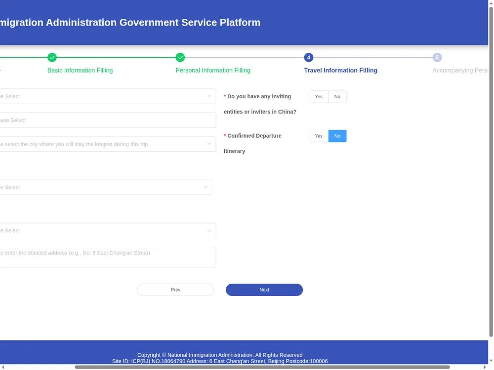 Step 4: the travel information form